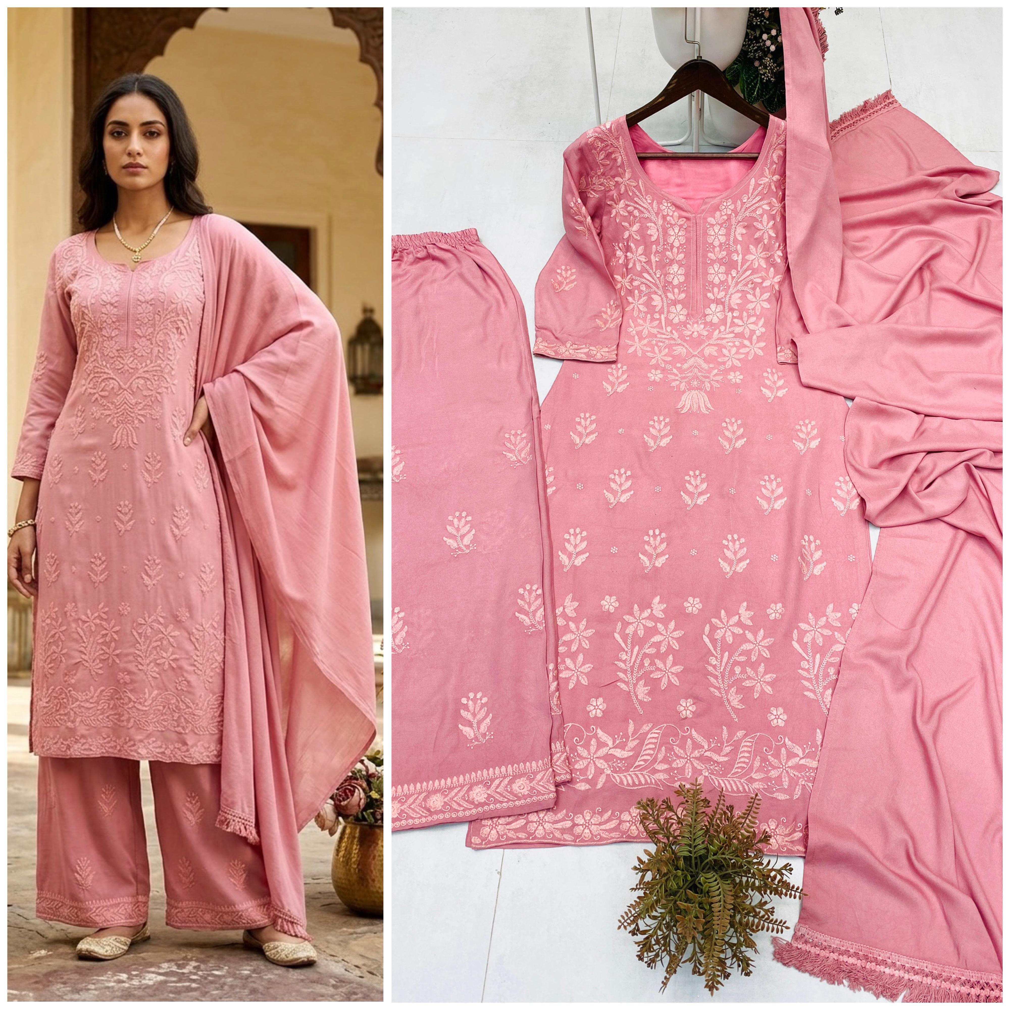 Exclusive And Comfortable For Regular Wear Kurta Plazzo And Dupatta With Embroidery Work