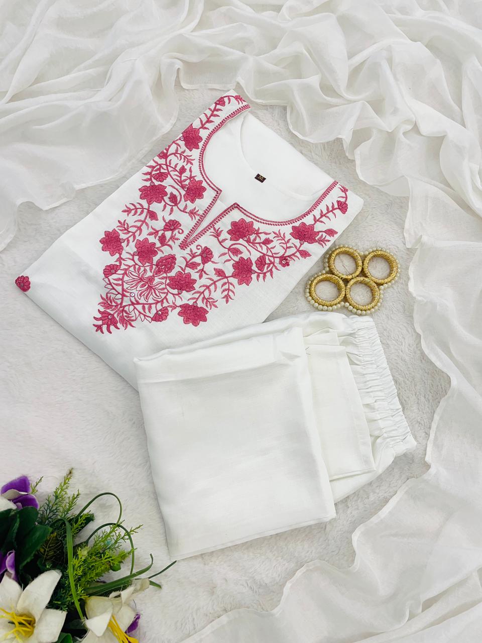 Premium Sequence Embroidery Work Vatican Fabric Beautiful Kurti with Dupatta Set