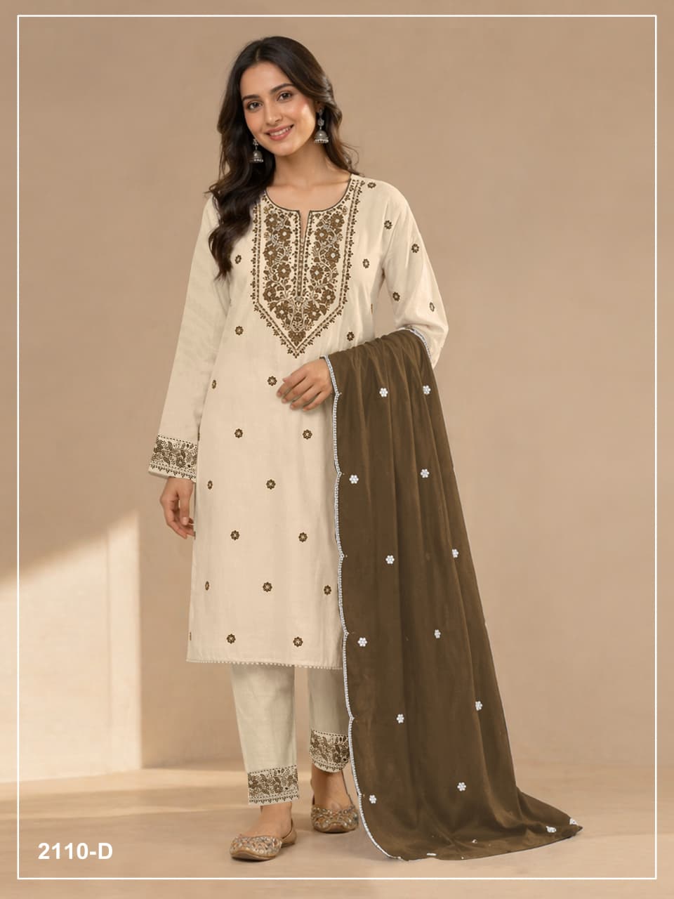 Heavy Khadi Cotton With Sequence Embroidery Stich Work (Semi Stitched)