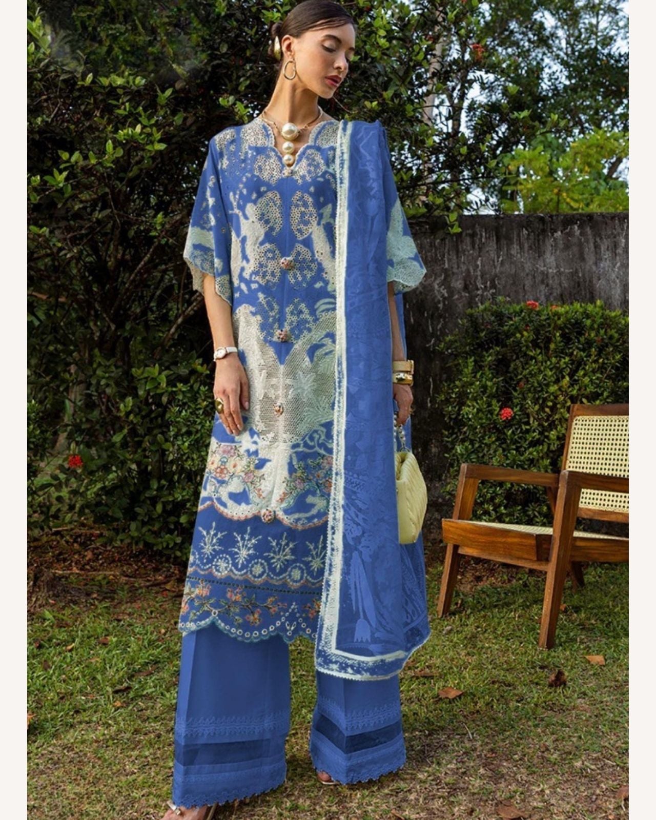 Exclusive And Comfortable Pakistani Style Cotton With Chikankari Embroidered Work (Blue)