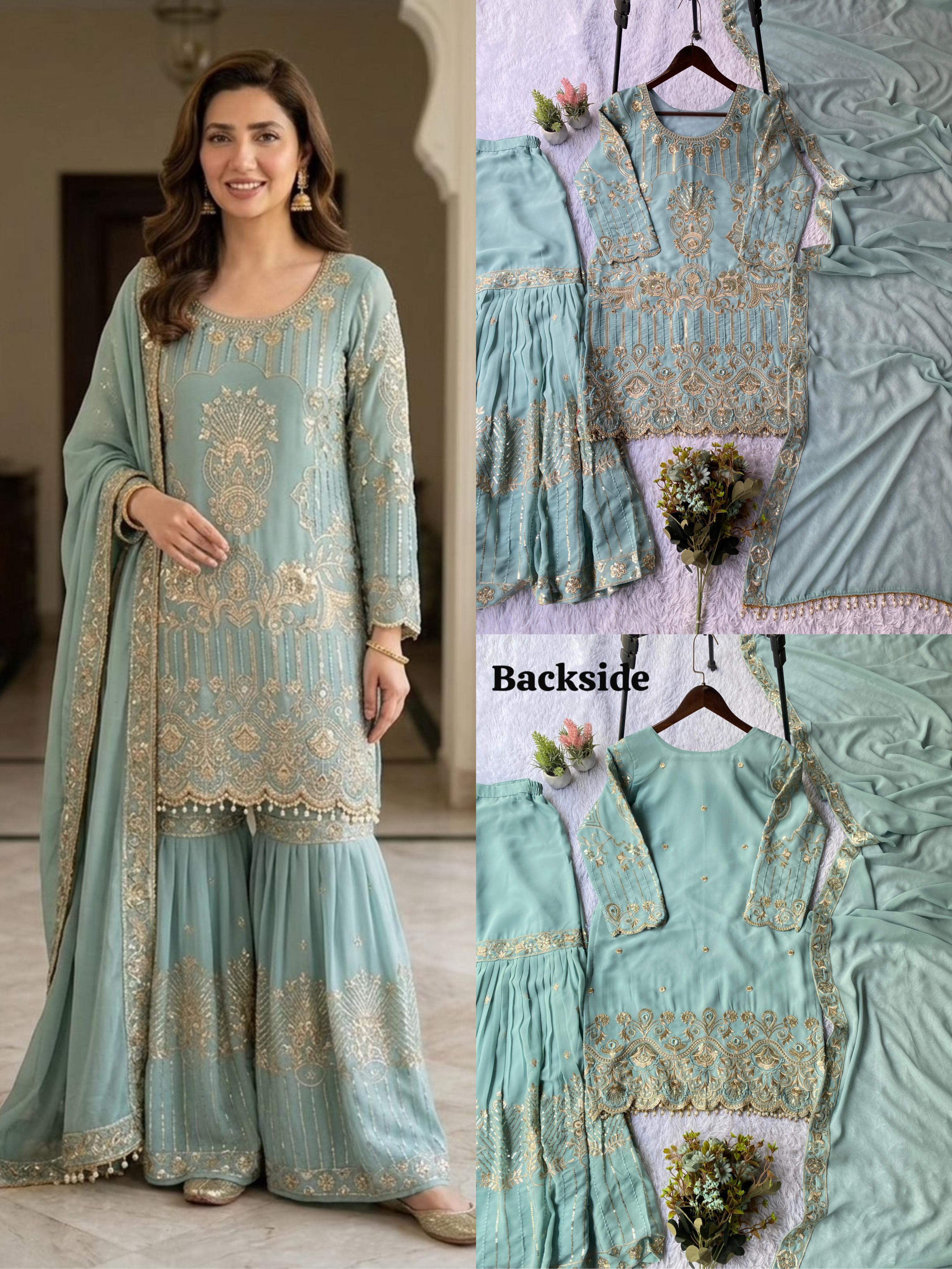 Premium Sequence  Georgette Top Plazzo Dupatta Set