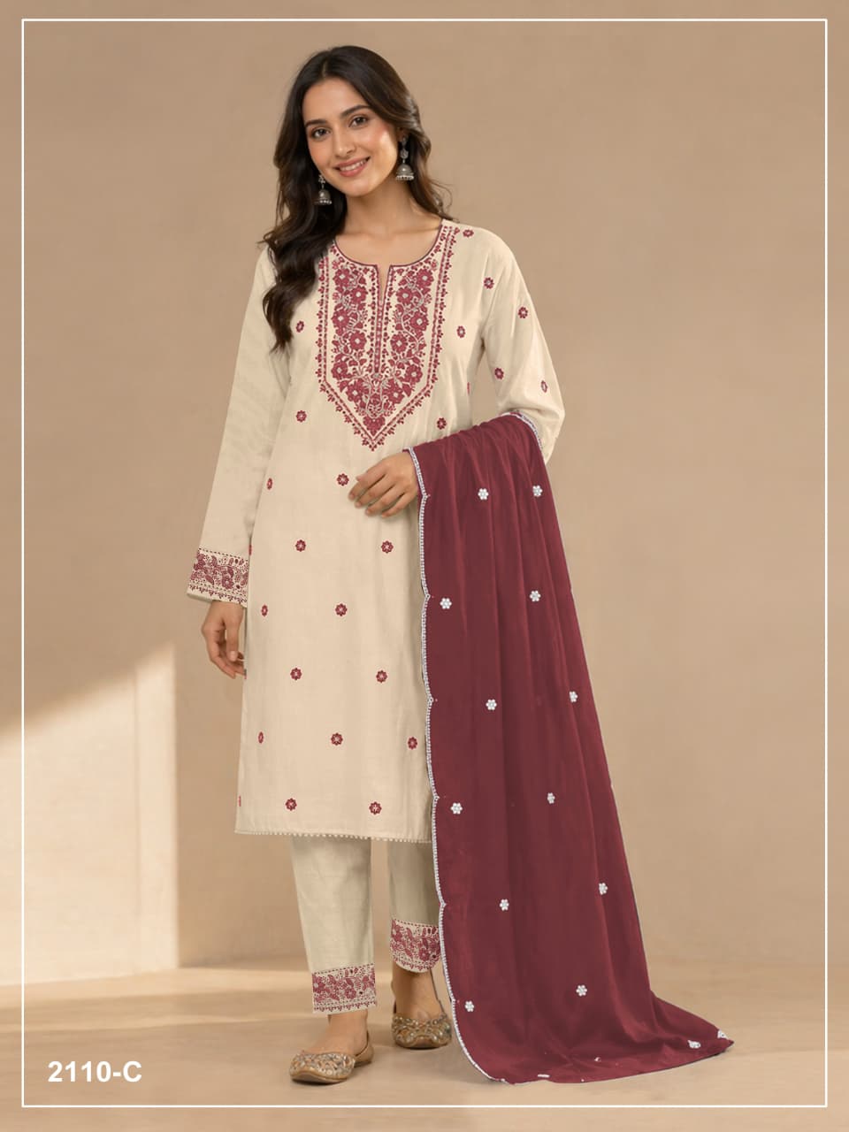Heavy Khadi Cotton  With Sequence Embroidery Stich Work (Semi Stitched)